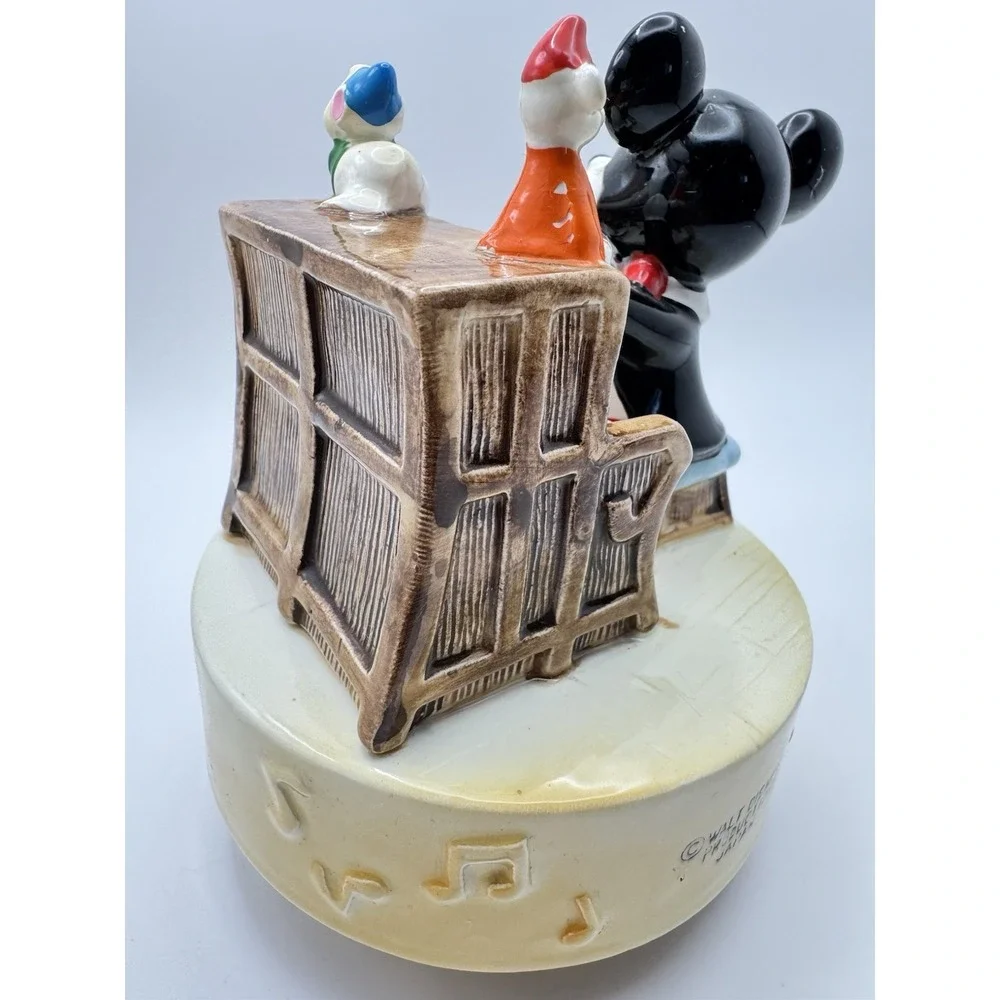 Mickey Mouse Music Box Walt Disney Japan Ceramic Piano Figurine Vintage